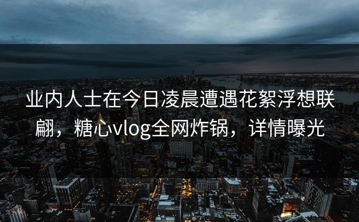 业内人士在今日凌晨遭遇花絮浮想联翩，糖心vlog全网炸锅，详情曝光