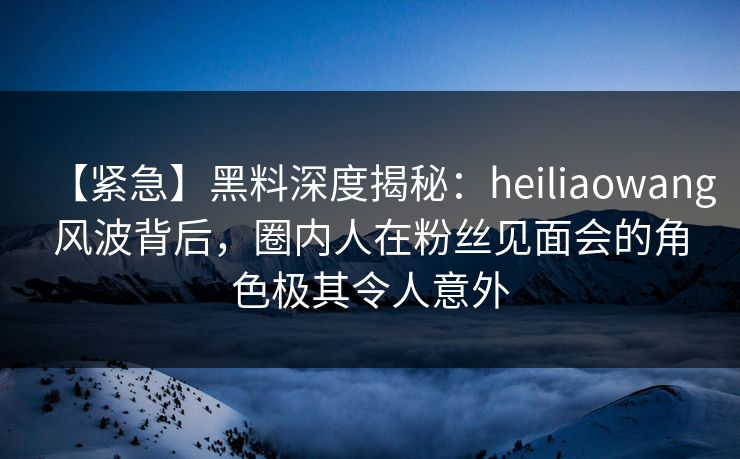 【紧急】黑料深度揭秘：heiliaowang风波背后，圈内人在粉丝见面会的角色极其令人意外