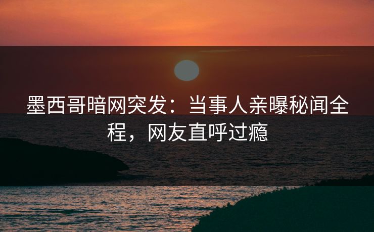 墨西哥暗网突发：当事人亲曝秘闻全程，网友直呼过瘾