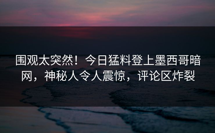 围观太突然！今日猛料登上墨西哥暗网，神秘人令人震惊，评论区炸裂